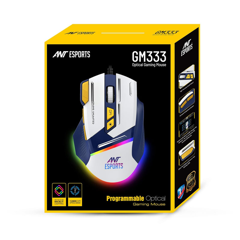 Ant Esports GM333 Optical Gaming Mouse (Blue/White/Yellow)