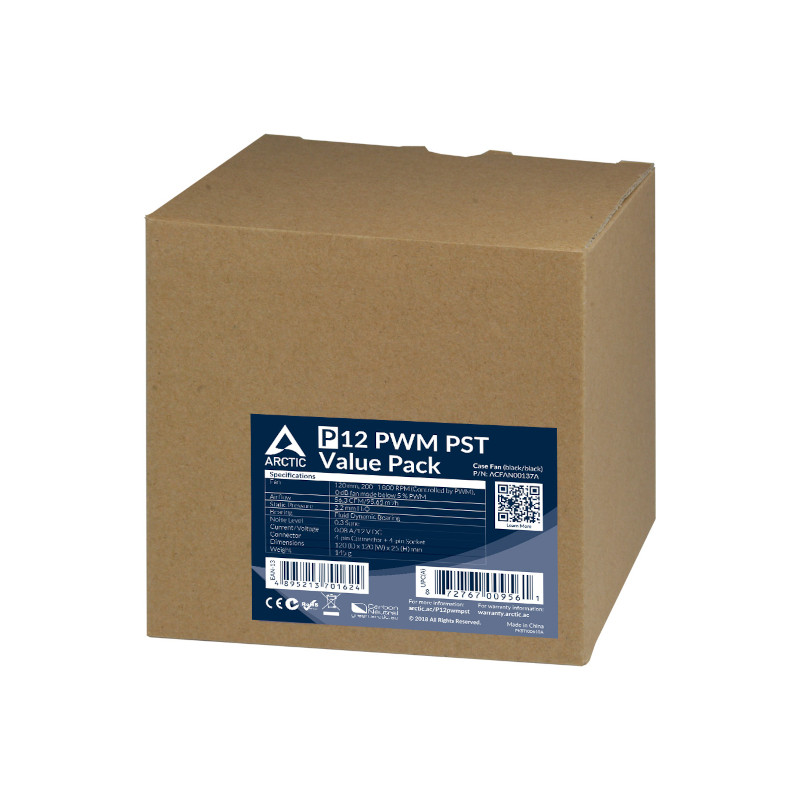 Arctic P12 PWM PST Cabinet Fan (Pack of 5) - Black