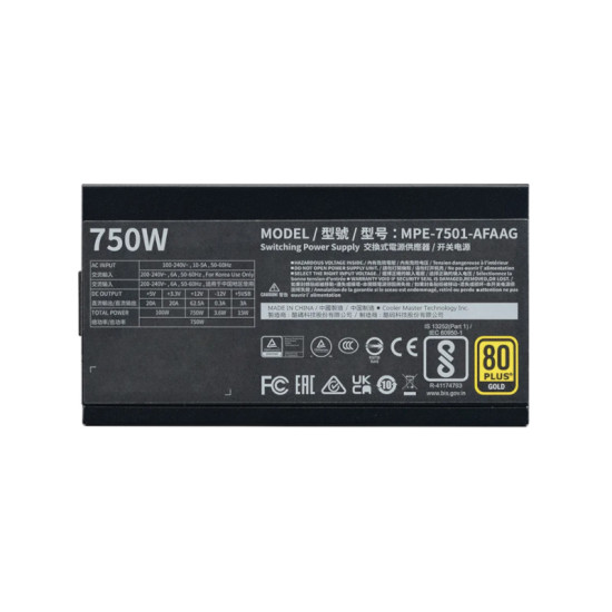 Cooler Master MWE Gold 750 V2 Full Modular 80 Plus Gold ATX 3.1 Power Supply Cooler Master MWE Gold 750 V2 Full Modular 80 Plus Gold ATX 3.1 Power Supply