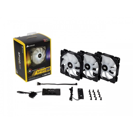 Corsair SP120 RGB LED High Performance 120mm Fan — Three Pack with Controller