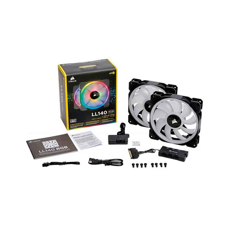 Corsair LL140 RGB 140mm Dual Light Loop RGB LED PWM Fan — 2 Fan Pack with Lighting Node Pro