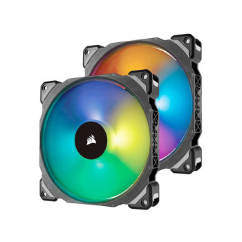 Corsair ML140 Pro RGB LED 140MM PWM Premium Magnetic Levitation Fan — Twin Fan Pack with Lighting Node Pro
