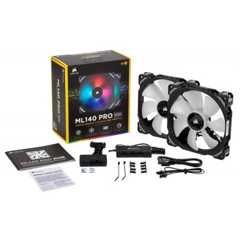 Corsair ML140 Pro RGB LED 140MM PWM Premium Magnetic Levitation Fan — Twin Fan Pack with Lighting Node Pro