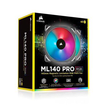 Corsair ML140 Pro RGB LED 140MM PWM Premium Magnetic Levitation Fan — Twin Fan Pack with Lighting Node Pro