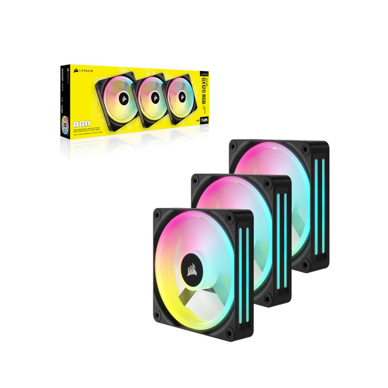 Corsair iCUE Link QX120 RGB 120mm PWM PC Fans Starter Kit with iCUE LINK System Hub – Black