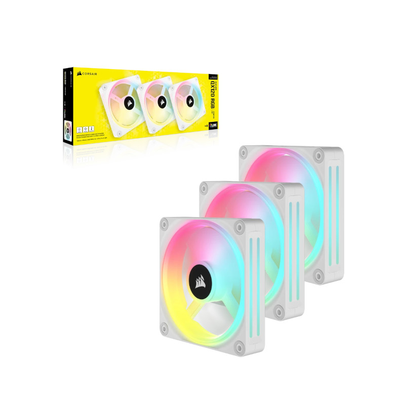 Corsair iCUE Link QX120 RGB 120mm PWM PC Fans Starter Kit with iCUE LINK System Hub – White