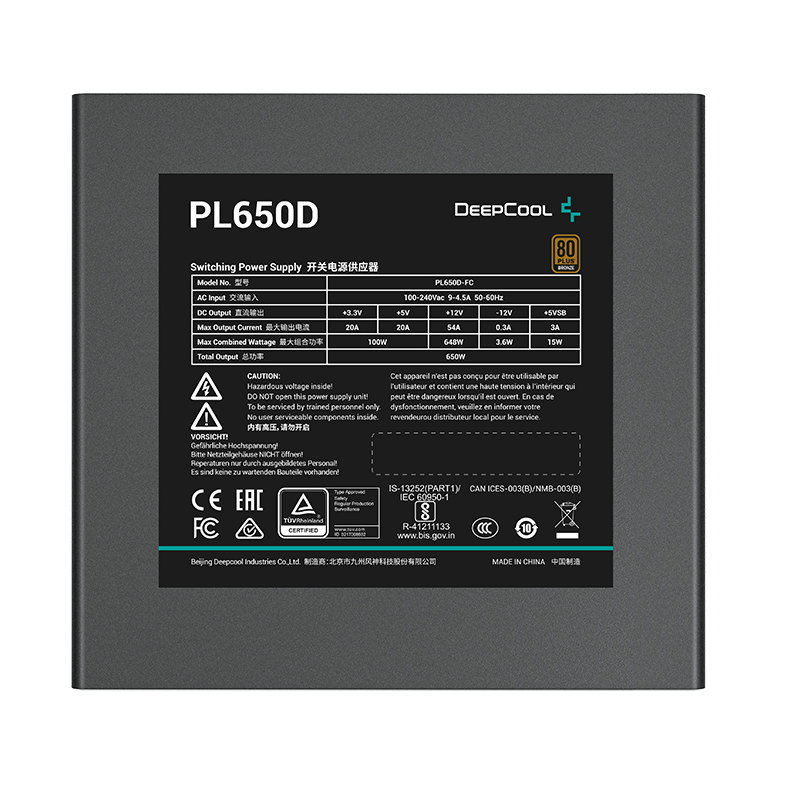Deepcool PL650D 650 Watt 80 Plus Bronze ATX 3.0 Power Supply