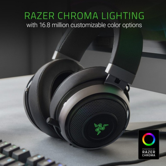 Razer Kraken 7.1 V2 Gunmetal Edition - Noise Isolating Surround Sound Digital Gaming Over-Ear RGB Headset with Mic - Oval Ear Cushions